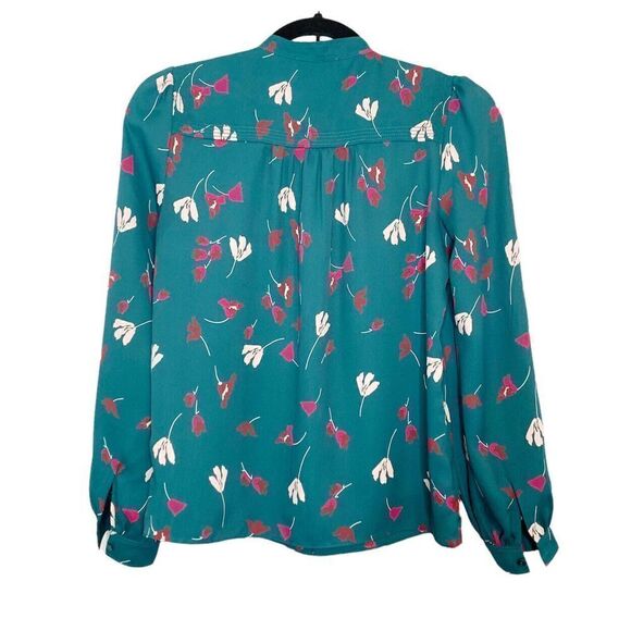 JOIE Women’s Myella Floral Print Blouse Size XXS Teal Long Sleeve Button Top - Picture 9 of 12